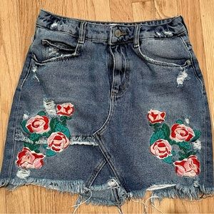 Zara Embroidered Denim Mini Skirt